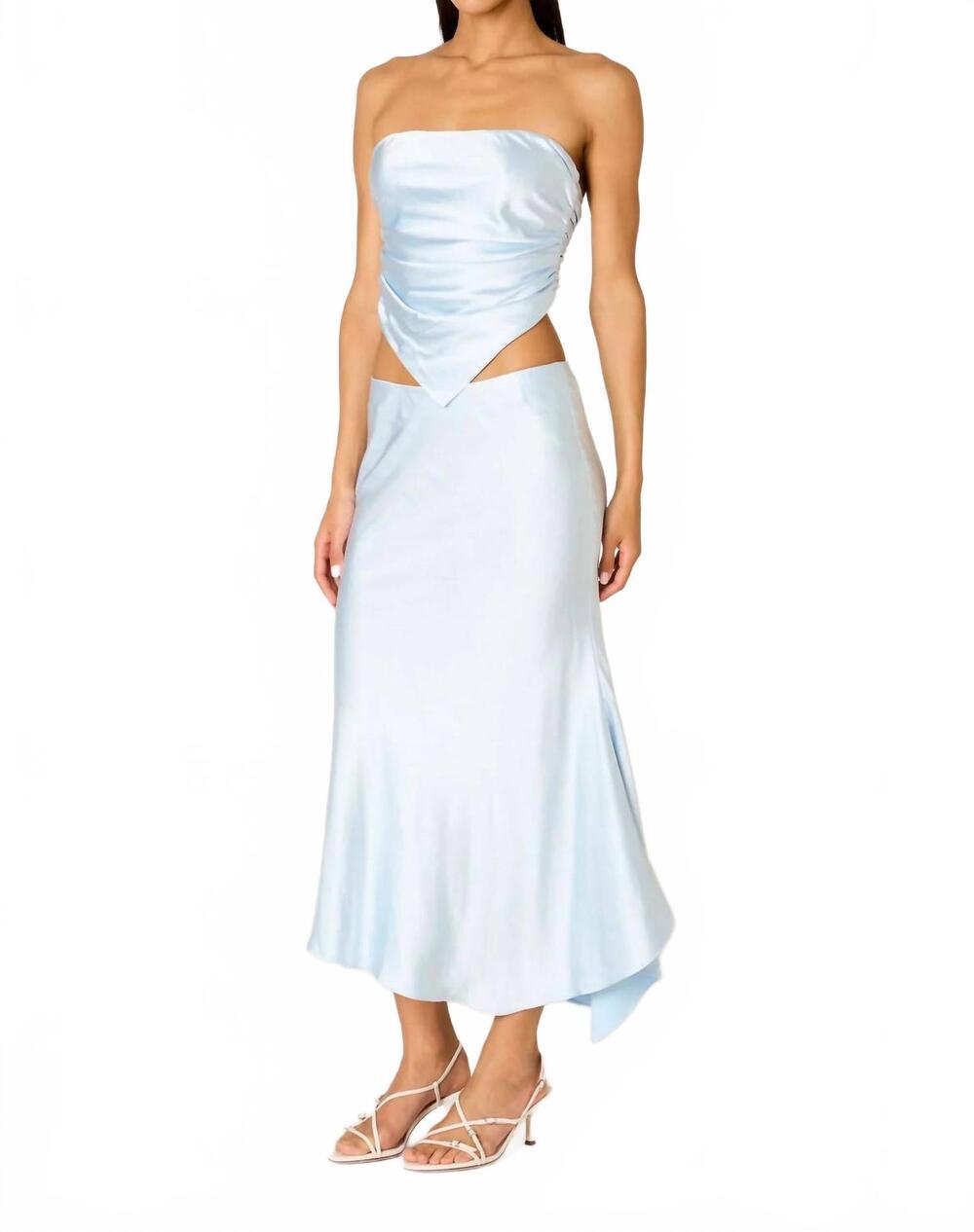 NEW NIA beatrice satin midi skirt in sky
